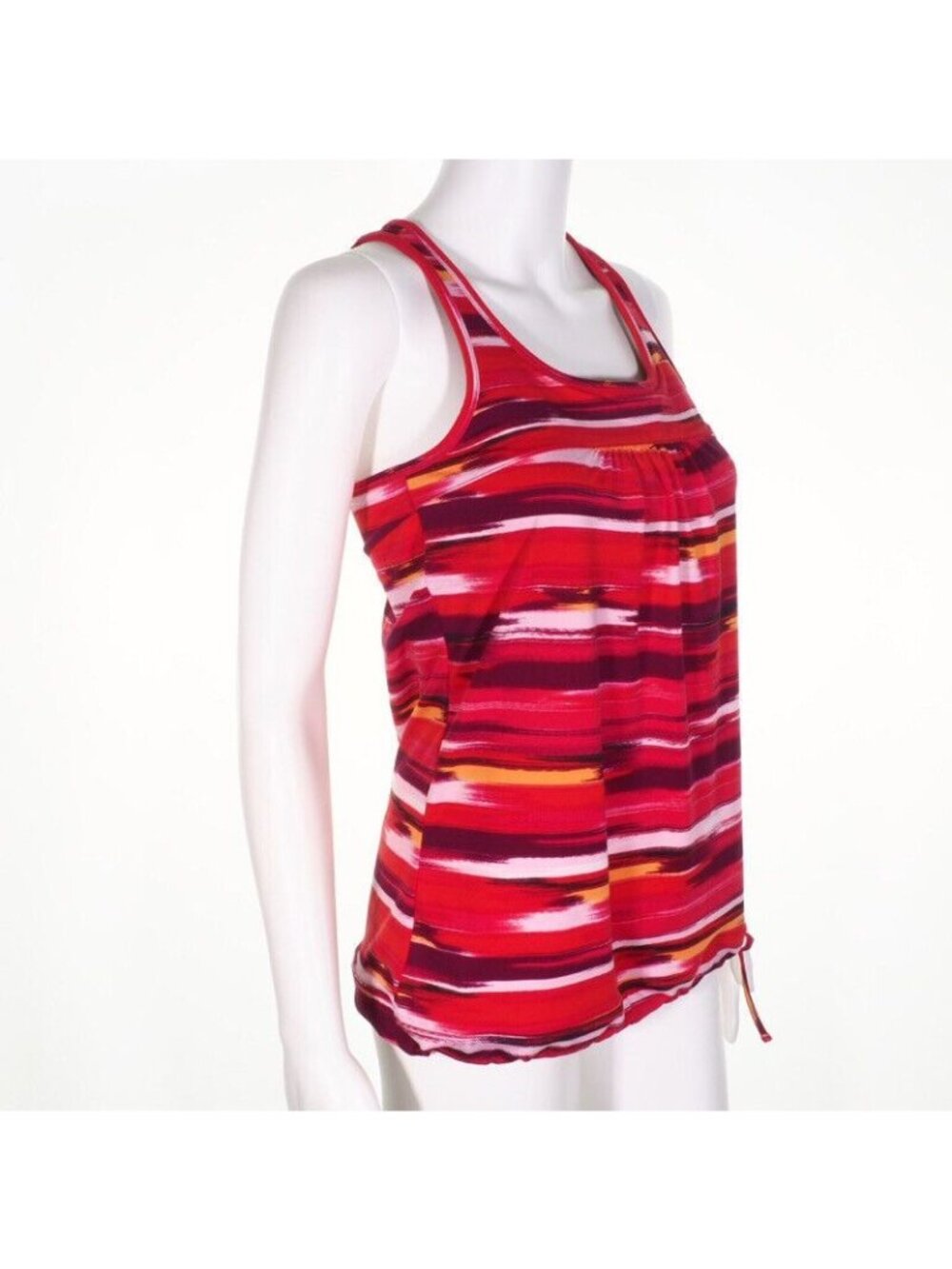 Athleta Top Womens Size Small Racerback Drawcord Red White Yellow Shelf Bra EUC - Picture 4 of 9